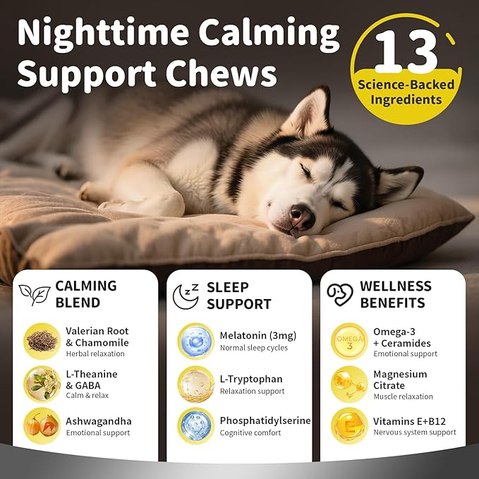 Melatonin for Dogs, Calming Chews with Valerian Root & L-Theanine for Sleep Aid & Emotional Support, Calming Treats for Stress Anxiety Relief - Thunder, Fireworks, Barking, Bacon Flavor, 60Ct