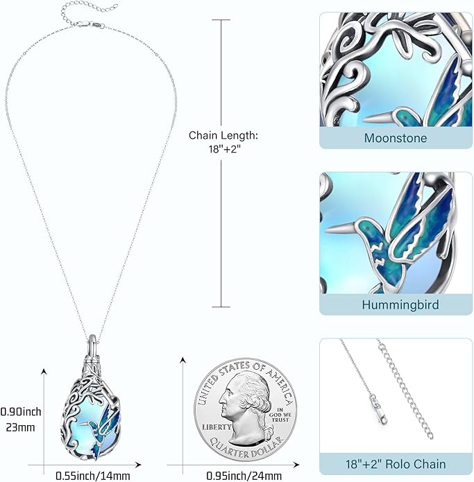 JUSTKIDSTOY Dog/Cat/Hummingbird Urn Necklace for Ashes S925 Sterling Silver Heart Cremation Jewelry Keepsake Memorial for Women