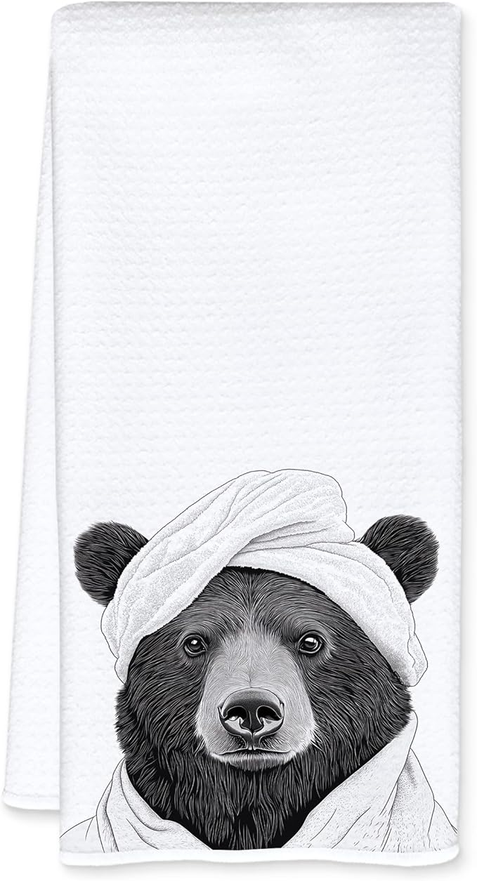 Funny Bathrobe Black Bear Hand Towels, Wild Animal Hand Towels for Bathroom Washroom Restroom, Bear Bathroom Decor, 16x24 Inch