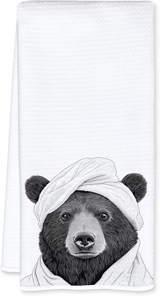 Funny Bathrobe Black Bear Hand Towels, Wild Animal Hand Towels for Bathroom Washroom Restroom, Bear Bathroom Decor, 16x24 Inch