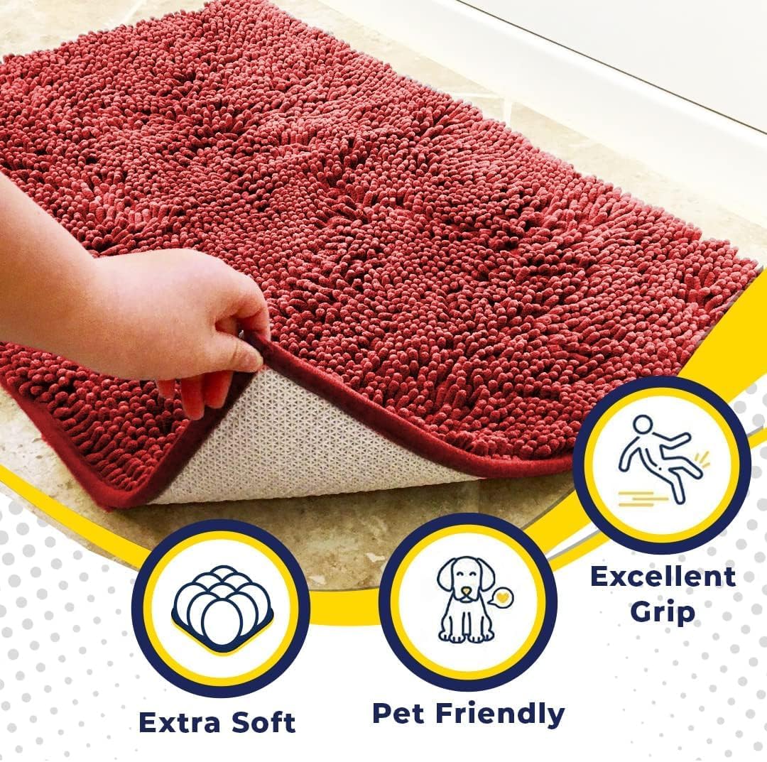Muddy Mat® Shown on TV – Super Absorbent Door Mat Indoor, Microfiber Quick Dry Chenille Entryway Rug, Non-Slip Front Door Mat, Indoor Mats for Entryway, Machine Washable Pet Rug, Red 36"x72"