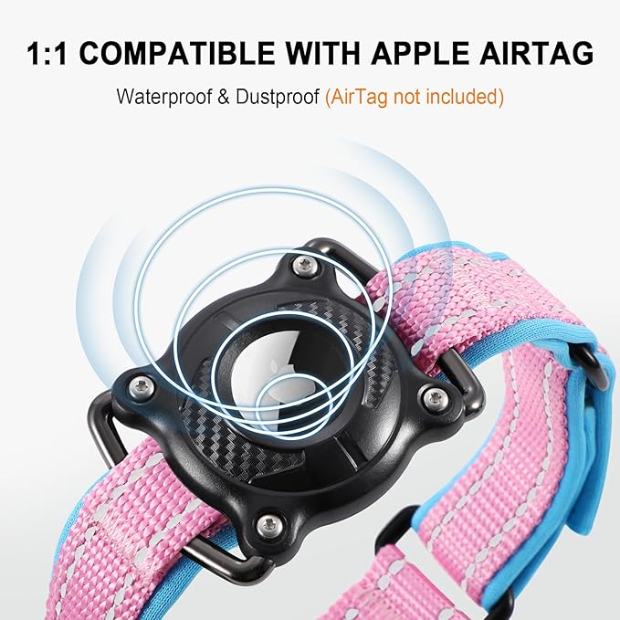 Airtag Dog Collar with Martingale Design, IP68 Waterproof Air Tag Collar Holder, Adjustable Reflective Soft Padded Nylon Dog Collar for Large Medium Small Dogs