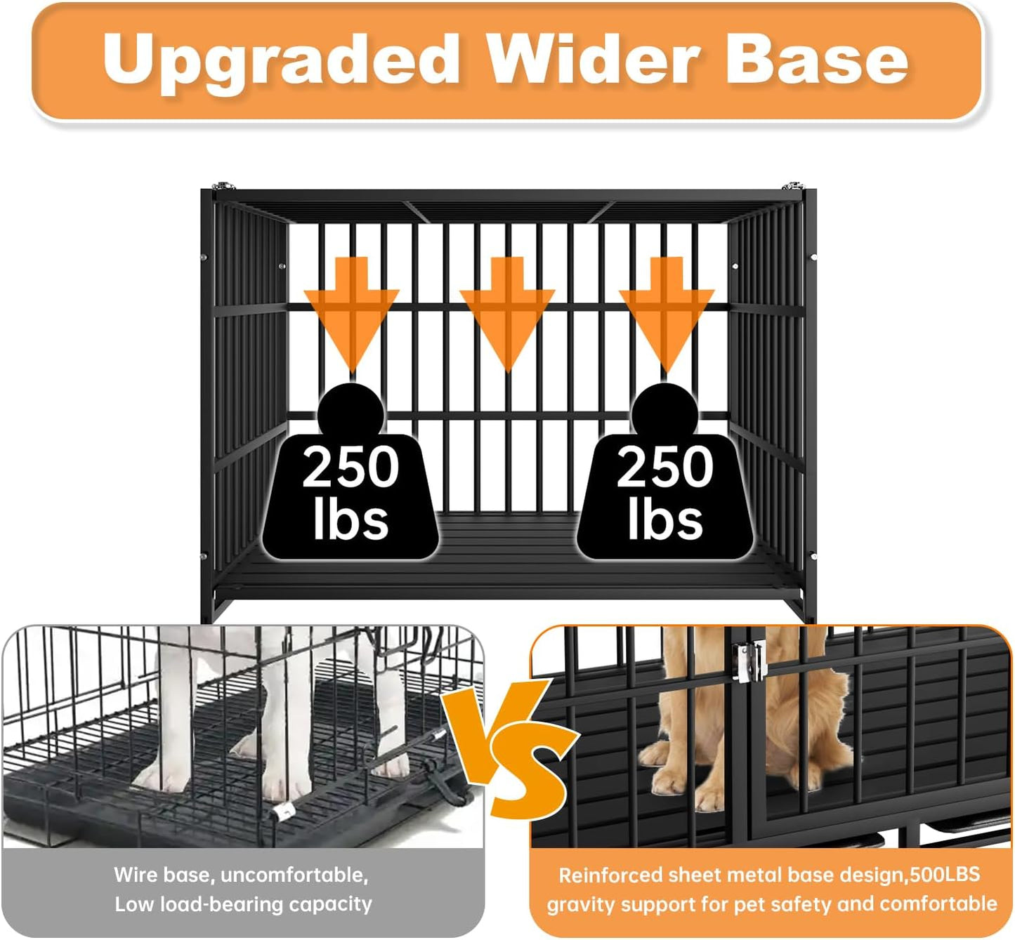 42 Inch Heavy Duty Dog Crate with Wheels,Indestructible Escape-Proof Dog Kennel with Locking Latch and Double Door,Extra Large XL XXL Crate Indoor for Large and Medium Dog with Removable Tray