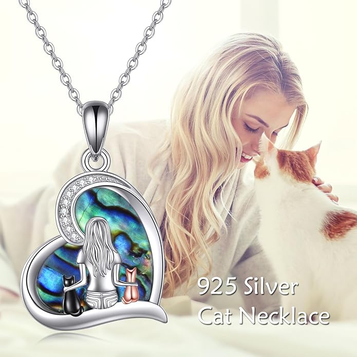 YFN Cat Necklace Sterling Silver Jewelry for Women Cat Jewelry Gifts