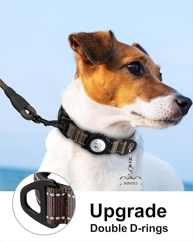 TagME Airtag Dog Collar,Waterproof Reflective Pet Collar with Airtag Holder,Soft Padded and Double D-Rings for Puppy,Brown