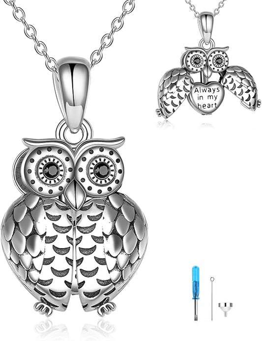ONEFINITY Sterling Silver Always in My Heart Owl Urn Necklace for Ashes Owl Cremation Jewelry for Ashes of Loved Ones Keepsake Jewelry