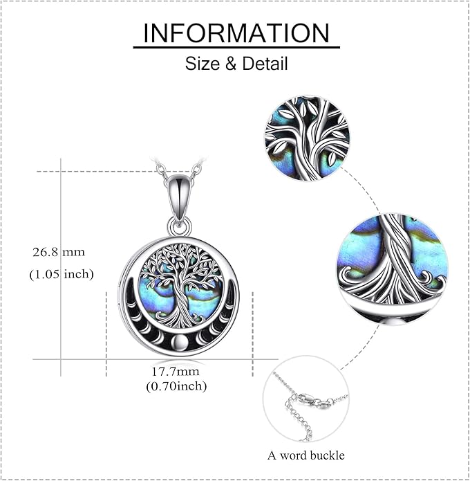 ONEFINITY Tree of Life Locket Necklace Sterling Silver Locket Necklace That Holds Pictures Tree of Life Locket Pendant for Women Wife Girlfriend