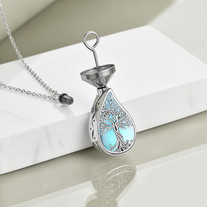 URONE Urn Necklaces for Ashes 925 Sterling Silver Abalone Shell Tree of Life Cremation Jewelry for Ashes Memory Jewelry for Women Men