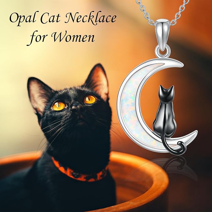 URONE Cat Necklace 925 Sterling Silver Cat Pendants Necklace Animals Jewelry Gifts For Women