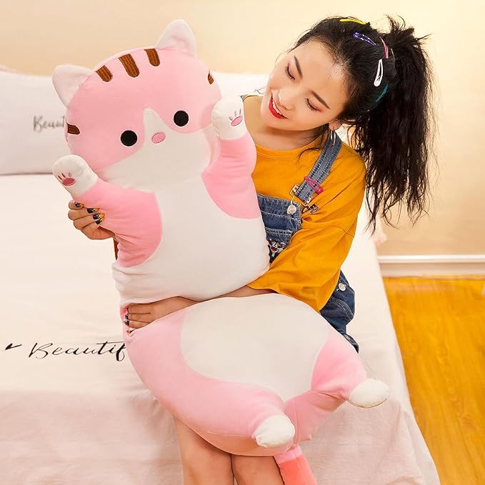 Long Cat Plush Soft Long Cat Stuffed Animals, Long Cat Pillow Kitten Stuffed Animal Cotton Gift for Kids Girlfriend(130CM, Pink)