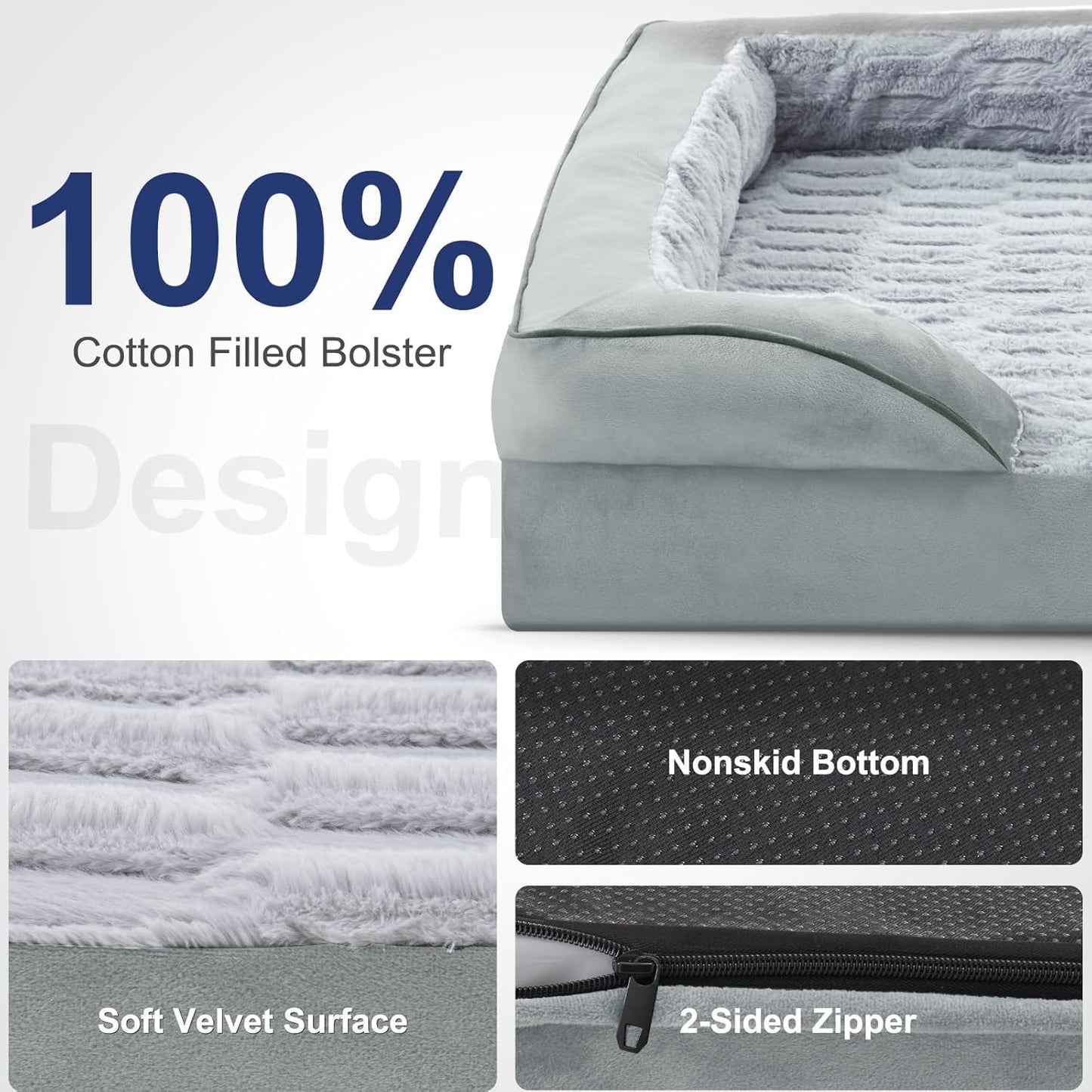 FURTIME Orthopedic Dog Bed for Extra Large Dogs - XL Plus Waterproof Dog Sofa Beds, Supportive Foam Pet Couch Bed with Removable Washable Cover, Waterproof Lining and Nonskid Bottom, Light Grey