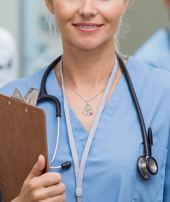 YL Caduceus Heart Necklace Sterling Silver Doctor Nurse Themed Pendant Gemstones Angel Wings Snake Jewelry for Women