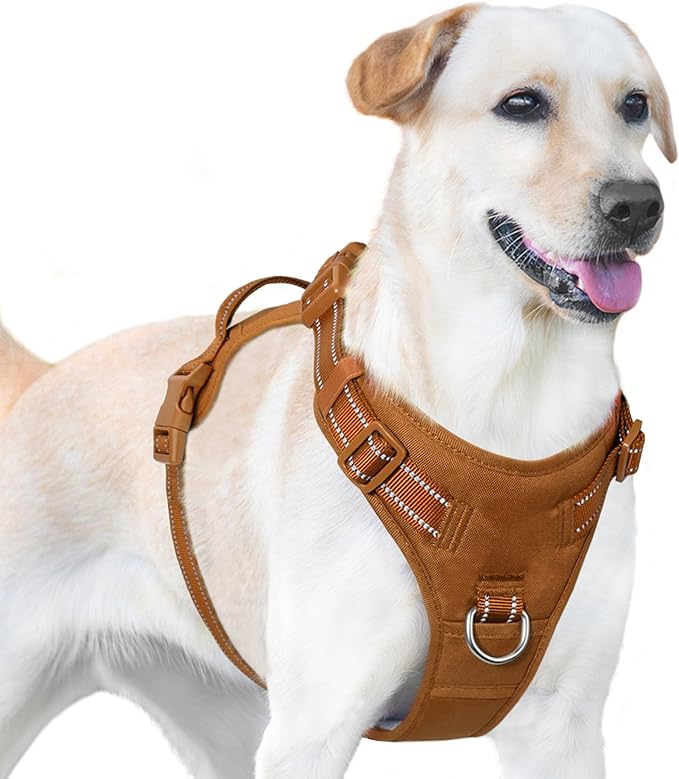 No Pull Dog Harness, Reflective Puppy Vest for Small Medium Large Sized Dog(Carmel Brown,L)