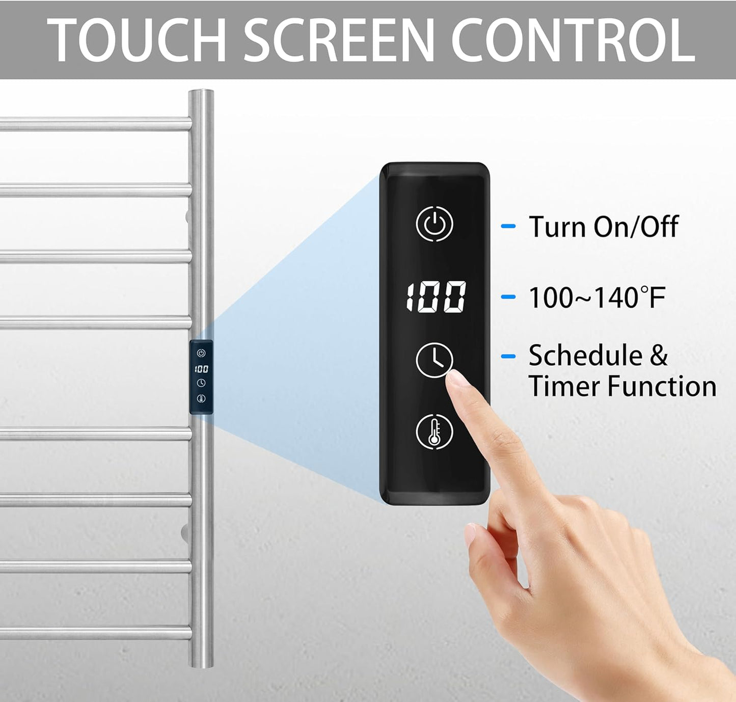 KEG Smart WiFi Towel Warmer Wall Mounted with Built-in Timer and Temperature Adjust Control, 8 Bars Electric Stainless Steel Heated Towel Racks for Bathroom Brushed Nickel