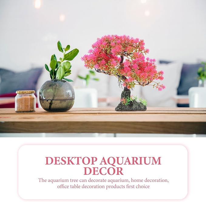 POPETPOP Artificial Aquarium Plant Plastic Water Plant Tree Fish Tank Bonsai Ornament Fish Tank Hideout Sushi Plate Decor for Aquarium Terrarium Landscape Pink