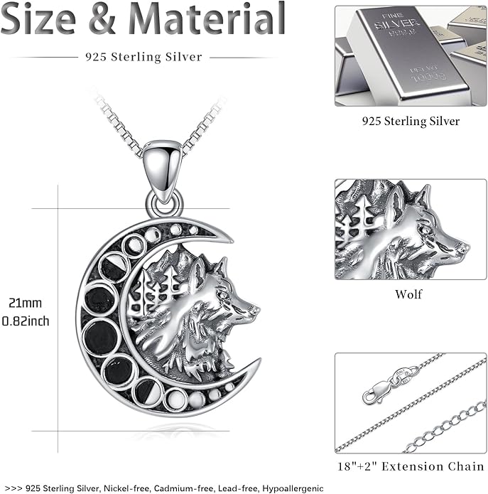 Witch Cat/Raven/Moon phase Necklace 925 Sterling Silver Celtic knot Pendant Gothic Jewelry Gifts for Women