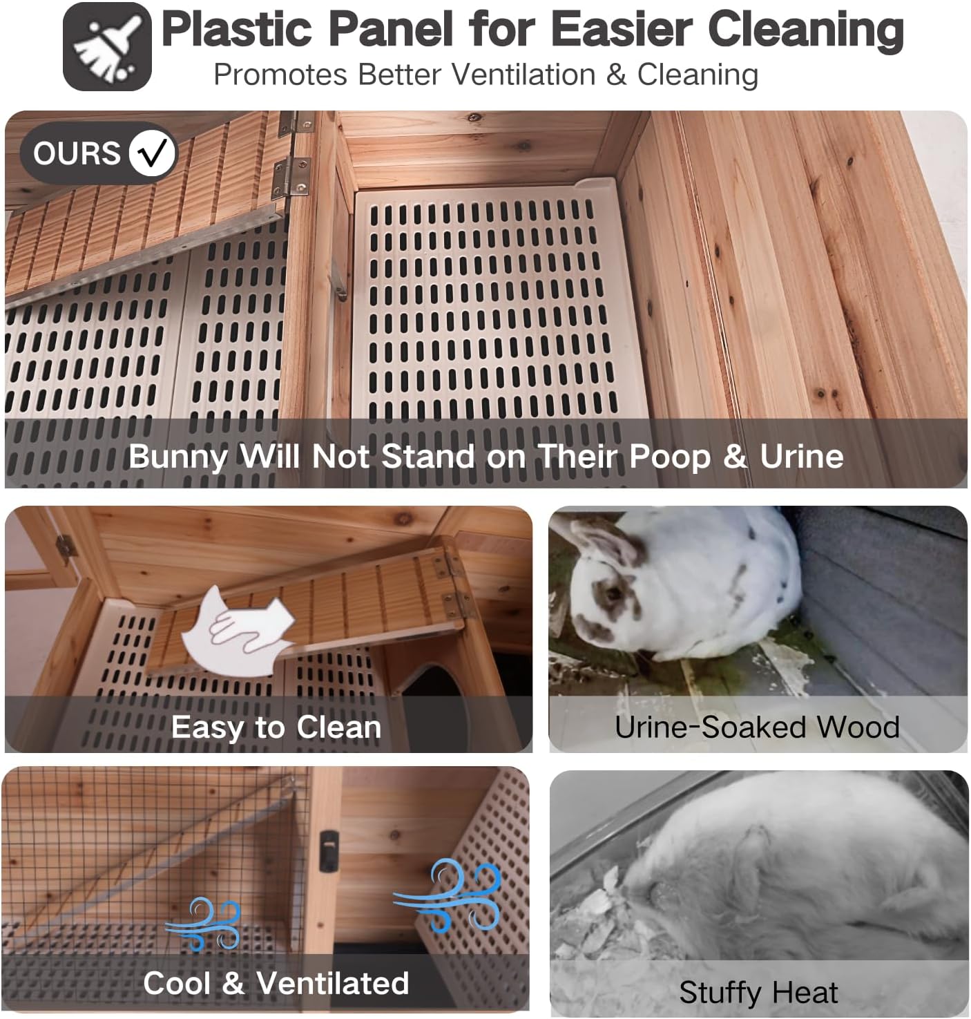 Guinea Pig Cages with Anti Chewing Edges and Cool Zinc Plate, Indoor Rabbit Hutch with Hideout and PVC Platform, Elevated Legs Hamster Cage 36.6" L (Nature)