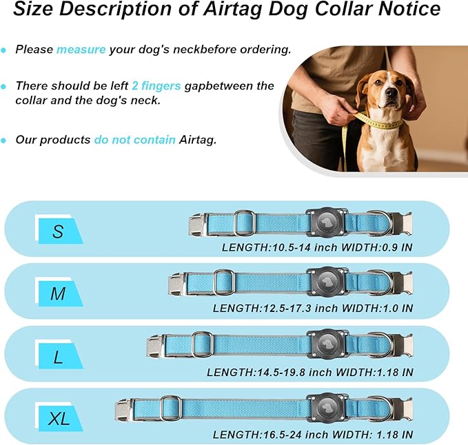 Waterproof Airtag Dog Collar - Nylon Collar with Durable Airtag Holder, Reflective&Anti-Lost with Safety Metal Buckle, Soft Padded Adjustable for Small Medium Large Dogs Blue XL
