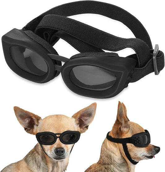 Small Dog Goggles, UV/Wind/Dust/Fog Proof Sunglasses for Outdoor Activities, Black