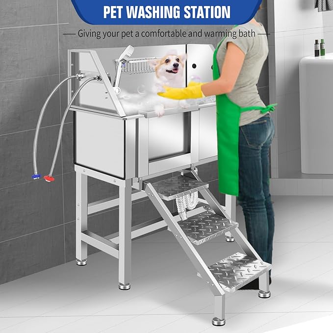 Electric Dog Bathing Station for Large Dogs, Height Adjustable Stainless Steel Dog Pet Washing Station, Professional Dog Grooming Tub with Electric Lift, Pet Wash Bath Station