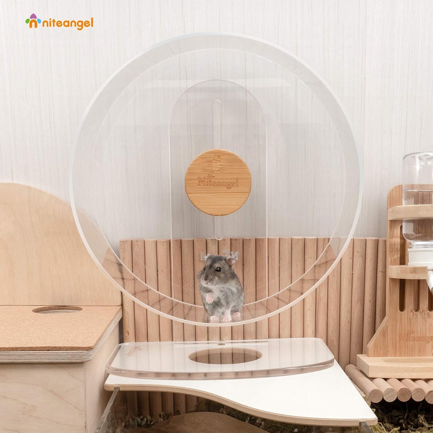 Niteangel Silent Hamster Exercise Wheel - Dual-Bearing Quiet Spinning Acrylic Hamster Running Wheel for Hamster Gerbils Mice Degus Or Other Small Animals (Medium - Wider Version)