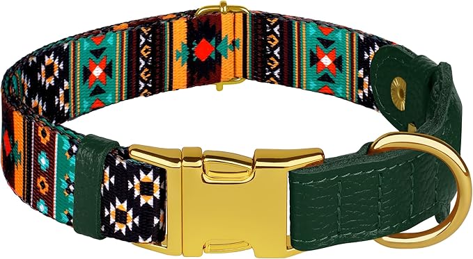 AirTag Dog Collar for Small Medium Large Breed - Adjustable Cute Pattern Dog Collar with Airtag Holder - Soft Leather Tracker GPS Apple Air Tag Pet Collars (Large, 17"-21" Neck Fit, Tribal)