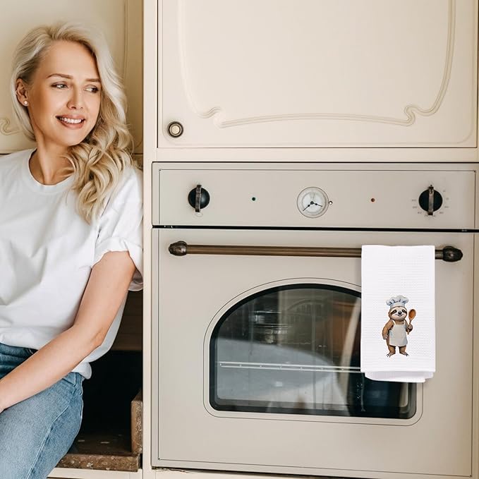 Whimsical Chef Sloth Kitchen Towels, Sloth Lover Gifts Decorative Dish Tea Towels for Kitchen, Cute Animal Kids Hand Towels, 16x24 Inch