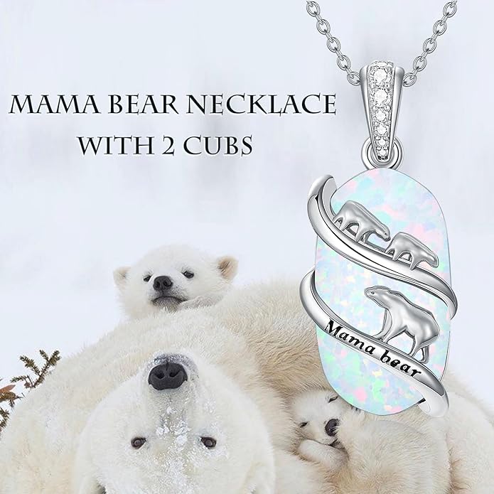 Opal Mama Bear/Panda/Cat/Koala/Sloth/Cardinal/Unicorn Necklace 925 Sterling Silver Opal Animal Pendant Jewelry Birthday Gifts Women Her Mom