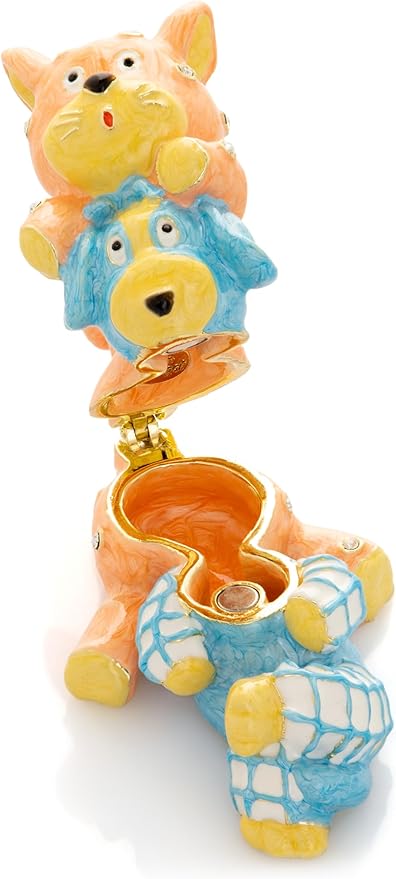 Keren Kopal Friends cat & Dog Trinket Box Decorated with Crystals Jewelry Storage Stash Handpainted Animal Figure Gift Idea for Home Decor
