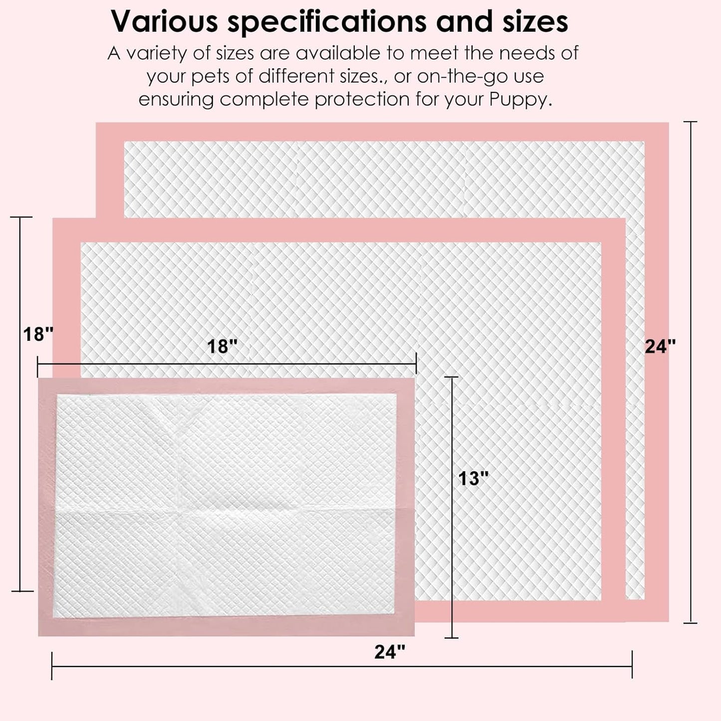 Pink Puppy Pee Pads, 18"x 24" 50 Count Disposable Puppy Pee Pad for Pet Toilet Training, Super Absorbent & Thick, Leak-Proof, Quick-Dry, Pet Potty Pads for Puppies, Dogs, Cats, Rabbits