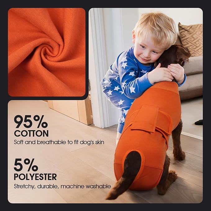 FUAMEY Dog Recovery Suit Male,Dogs Surgery Neuter Suits Puppy Spay Shirts for Female Protect Dog's Skin Anti Licking Abdominal Wounds Doggie Onesie Pet Bodysuit Alternative to Cone Orange XL