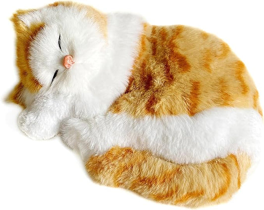 Realistic Plush Sleeping Cat Figurine Simulation Kitty Lifelike Kitten Home Office Shelf Decorative Statue, Synthetic Fur Pet Replica (Orange Tabby)