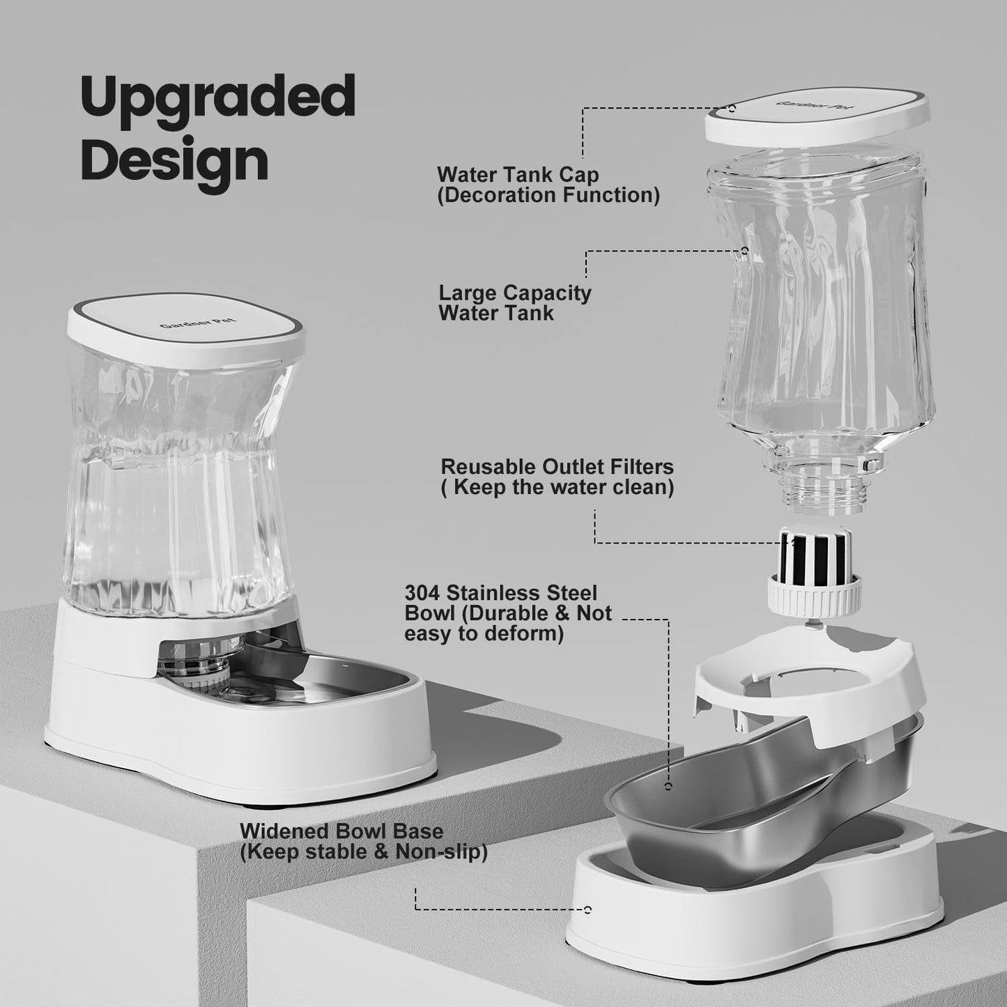 Gardner Pet Automatic Dog Water Dispenser Gravity Stainless Steel Water Waterer Feeder, Large Capacity Water Feeding Bowls for Medium & Large-Sized Dogs Cats Other Pets -(2.1 Gallon)