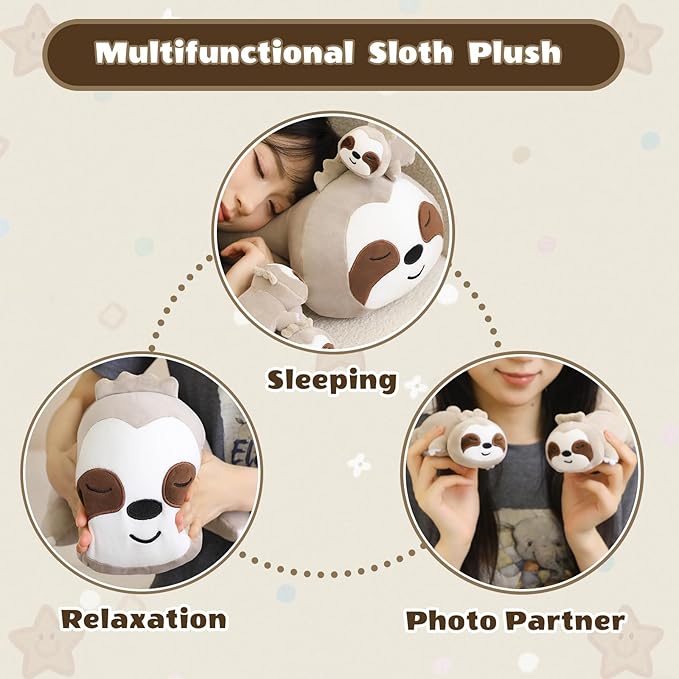 SQEQE Sloth Stuffed Animals with Babies Inside 5-Piece Set of Sloth Mommy and Babies Plush Cuddly Stuffed Animals Toys for Kids, Gifts Ideal for Christmas, Valentine's, Birthday