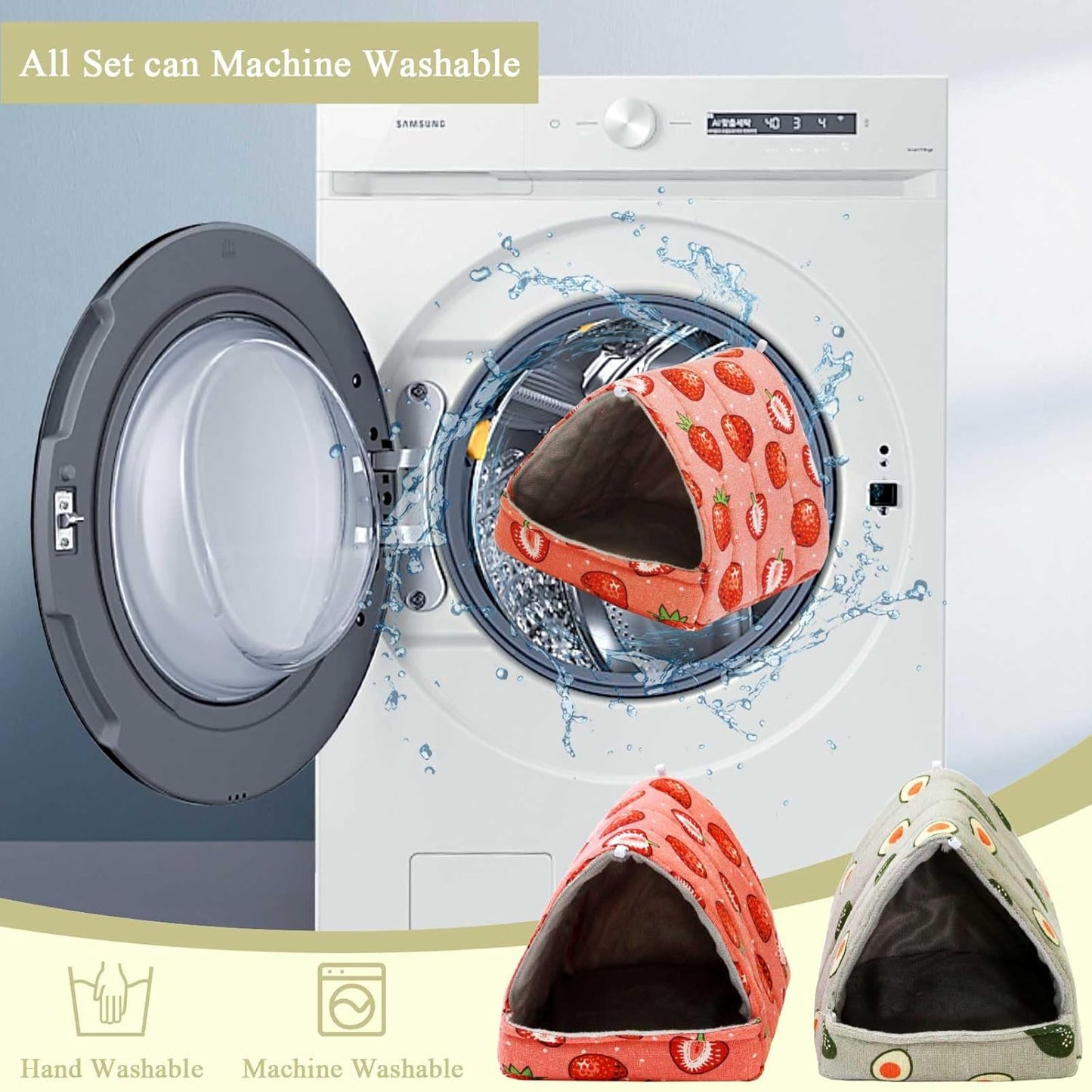 JSPYFITS 2 Pack Guinea Pig Hideout,Small Animal House Guinea Pig Bed Washable Cage Accessories for Small Pet Bunny/Rabbit/Hamster/Chinchilla Guinea Strawberry/Avocado