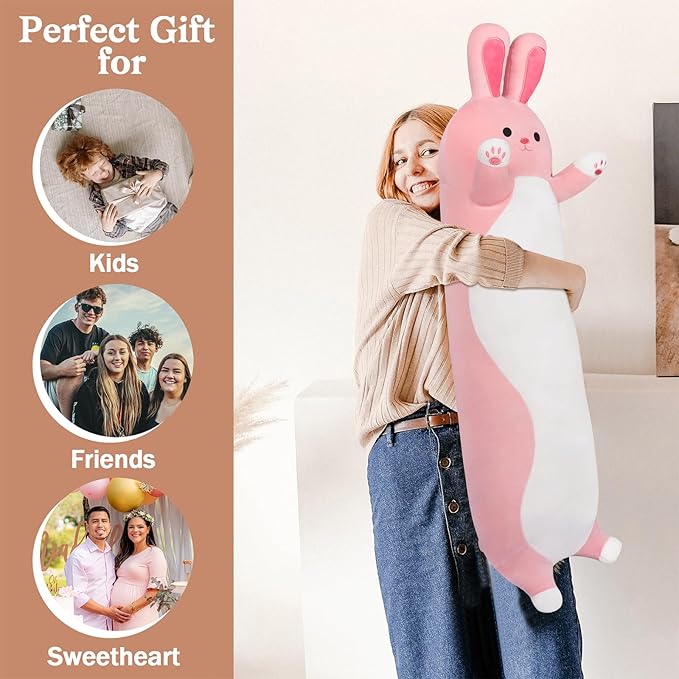 Long Rabbit Plush Pillow,35.5" Large Bunny Stuffed Animal,Weighted Bunny Plush,Cuddly Sleeping Hugging Pillows, Soft Giant Body Pillow,Beloved Plush Toy Gift at Birthday Easter