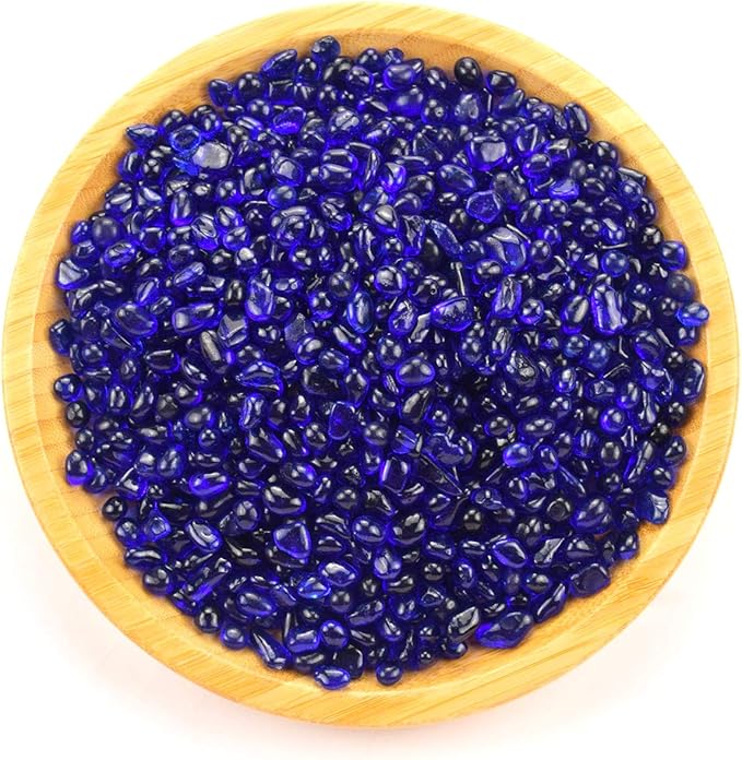 WAYBER Glass Stones, 1Lb/460g Irregular Sea Glass Pebbles Non-Toxic Artificial Gemstones for Gem Display/Vase Filler/Terrarium Flowerpot Aquarium Turtle Tank Decoration, Deep Blue