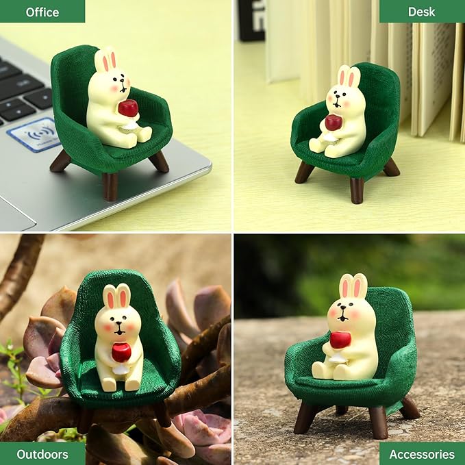 Small Easter Bunny Figurine Cute Mini Rabbit Holding Red Wine Figurine Resin Rabbit for Office, Home Decoration Perfect Cute Rabbit Gift for Rabbit Lovers - Green Sofa