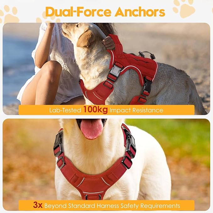 Heavy-Duty Tactical Dog Harness for Large Dogs, No Pull Adjustable Reflective Pet Vest with Molle System, K9 Military-Grade Control for Service Training, Outdoor & 10+ Breeds, Red, Medium