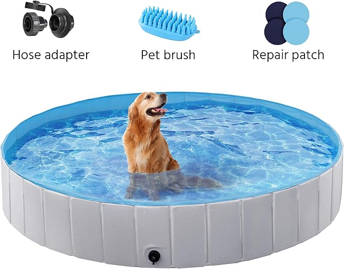 Yaheetech Dog Pet Bath Pool Foldable Hard Plastic Doggie Duck Swimming Pool Collapsible PVC Outdoor Bathing Tub Dog Pools for Large Small Dogs-63 x 11.8 inch,XXL,Gray