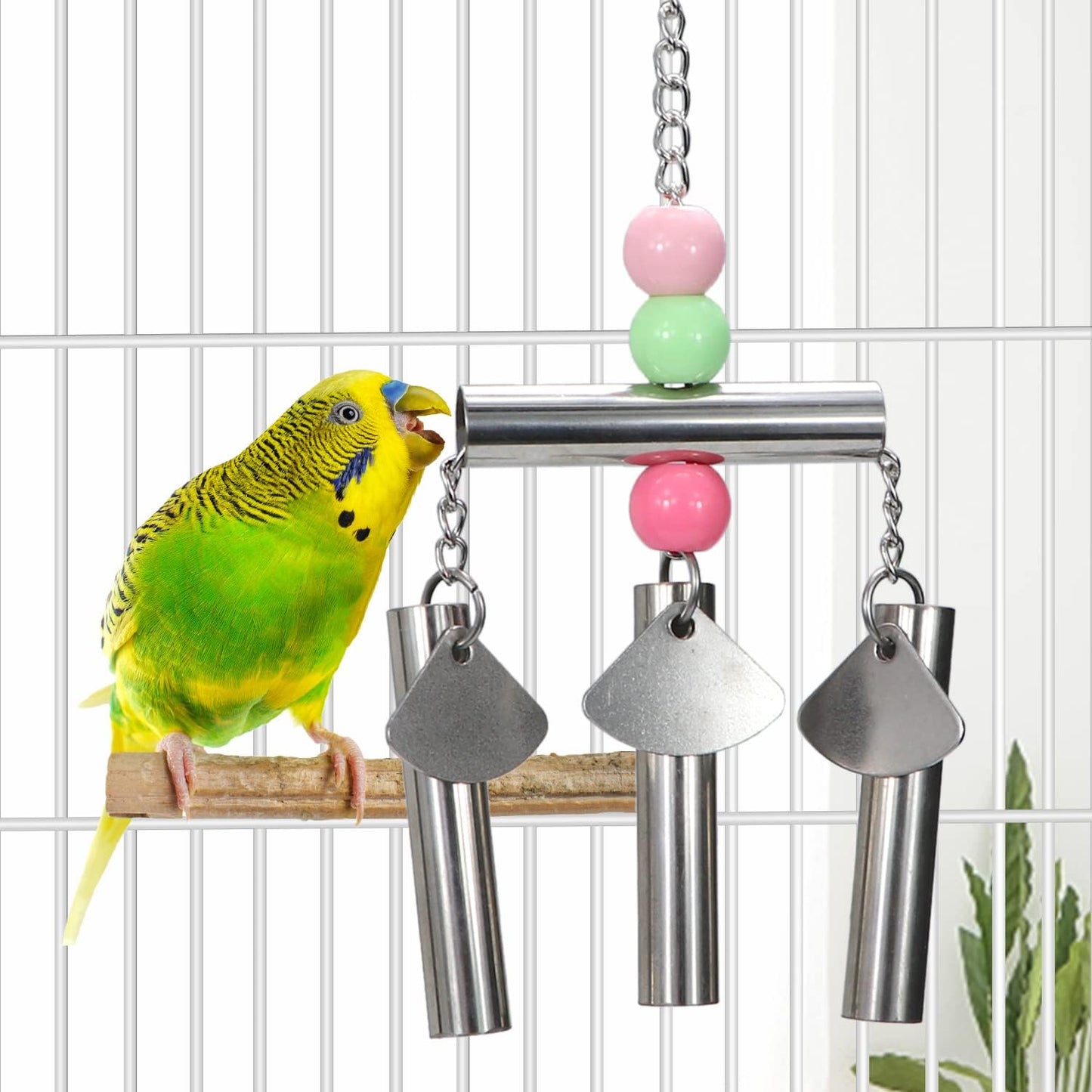 Litewoo Bird Stainless Steel Bell Toys, Safe and Stable Hanging Spoons Pipe Chew Bite Toy（B）