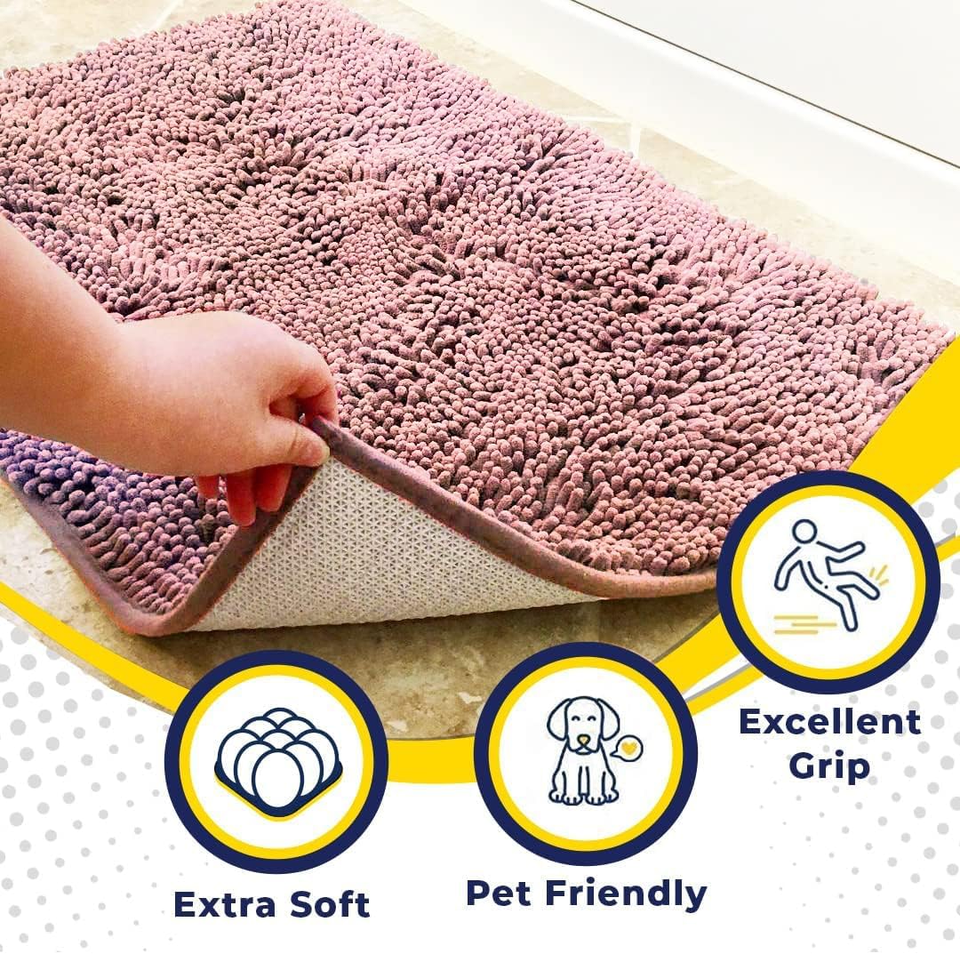 Muddy Mat® Original Dog Door Mat for Muddy Paws, Super Absorbent Microfiber, Non-Slip Washable Pet Rug, Quick Dry Chenille Entryway Carpet, Machine Washable Indoor Outdoor mat, Pink 18"x28"