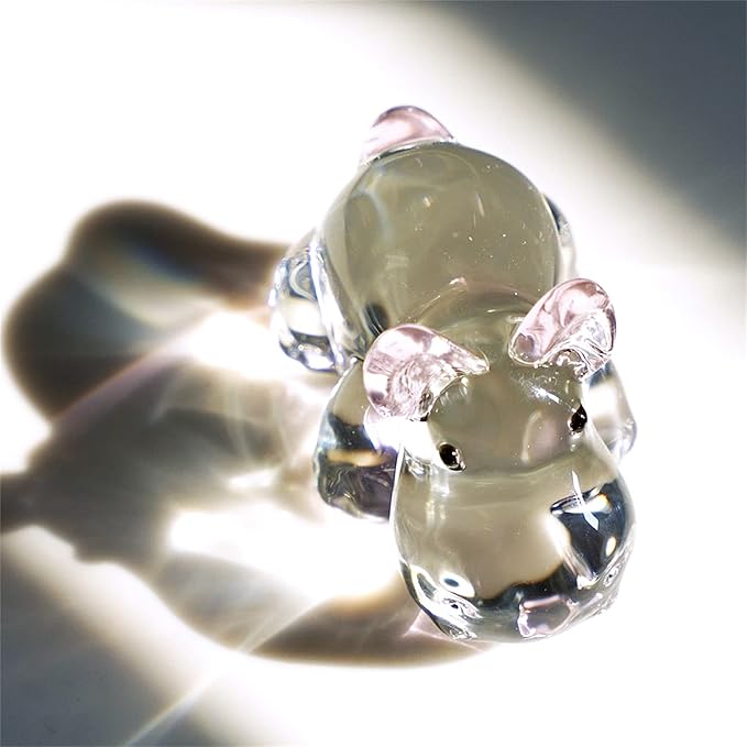 HDCRYSTALGIFTS 2.8inch Crystal Hippo Figurines Collectibles Gift for Mom from Daughter Art Glass Hippopotamus Statue Animal Paperweight Ornament for Table Home Decoration