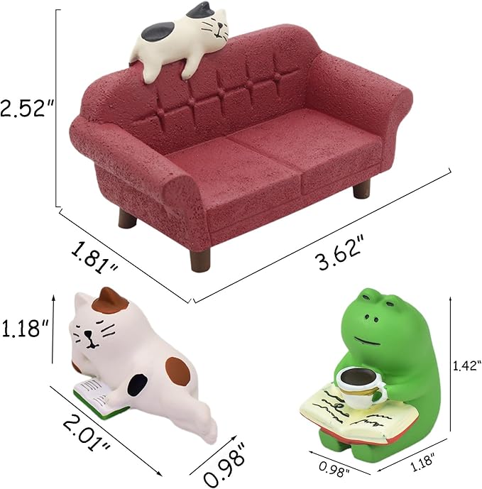 Miniature Cat Figurine Mini Frogs Figurines Cute Desk Decor for Office