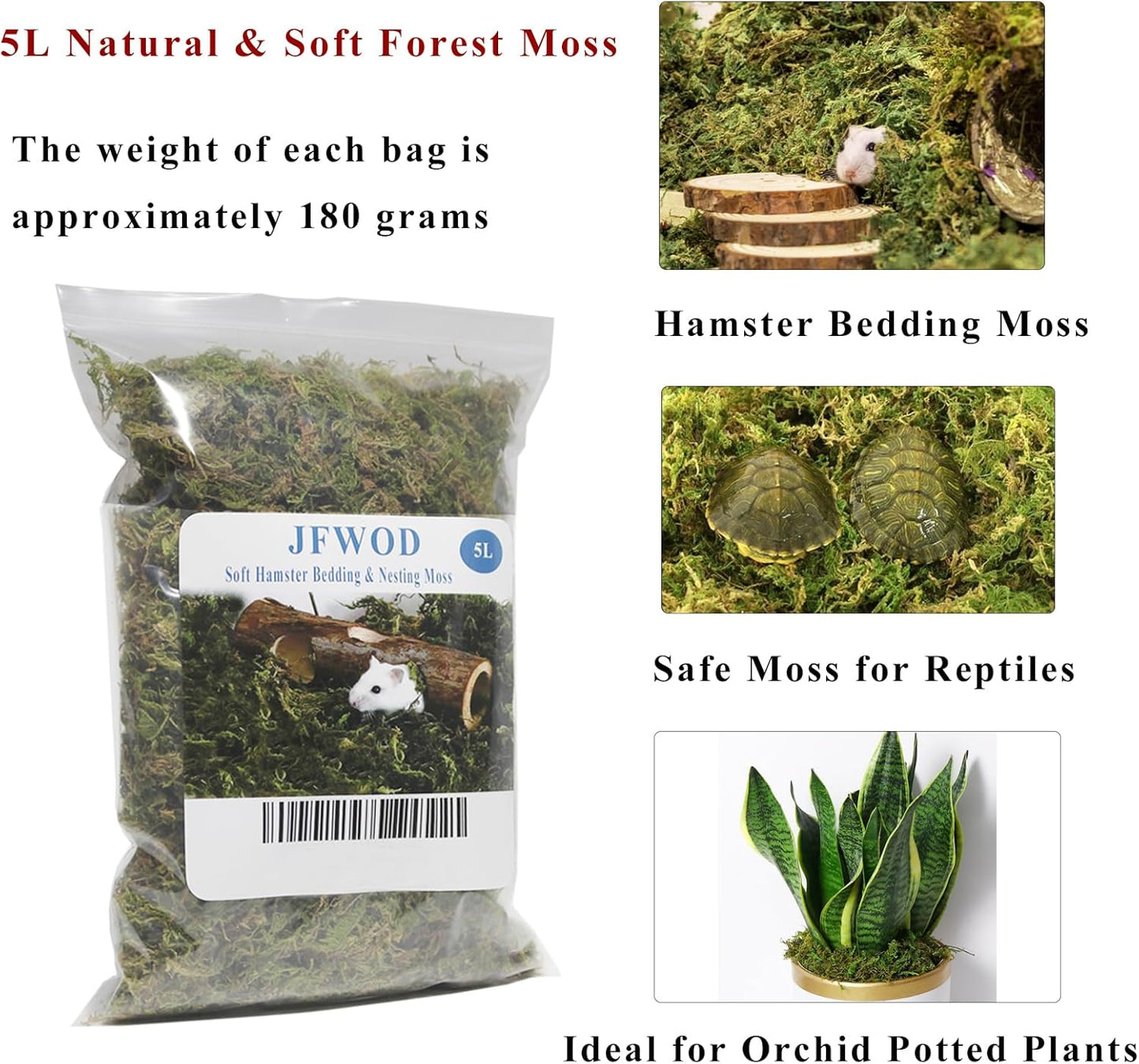 5L Forest Moss for Hamster Syrian Gerbils Bedding, Natural Moss Perfect for Potted Plants, Terrariums, Reptile Tanks and Live Creature Projects