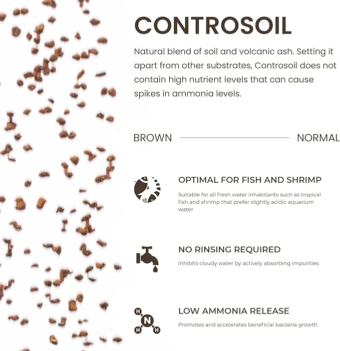 Ultum Nature Systems Controsoil - Freshwater Aqua Soil Substrate for Fish, Shrimp, Live Plant Propagation and Aquascaping - 6.8pH Low Ammonia, Volcanic Ash - Brown, Normal (1 Liter | 2LB)