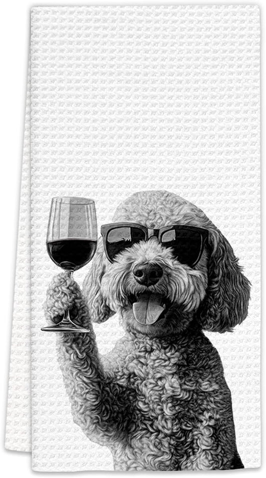 Flicy Goldendoodle Gifts Wine Kitchen Towels, Gifts for Golden Doodle Dog Wine Lovers Decorative Hand Dish Towel for Kitchen Home Bar, Funny Golden Doodle WineLover Home Bars Kitchen Decor(16x24lnch)
