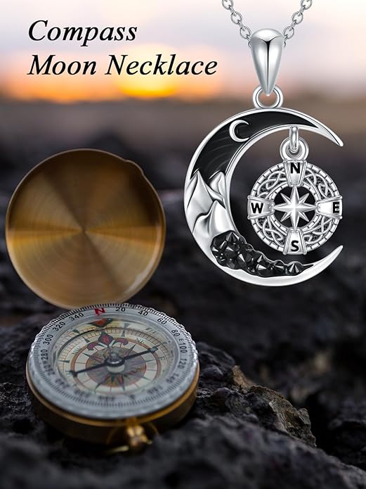 Gothic Jewelry Bat/Cat/Wolf/Dragon/Owl/Fox/Spider/Sun Pendant Sterling Silver Crescent Moon Necklace for Women Girls Black Jewelry Gifts