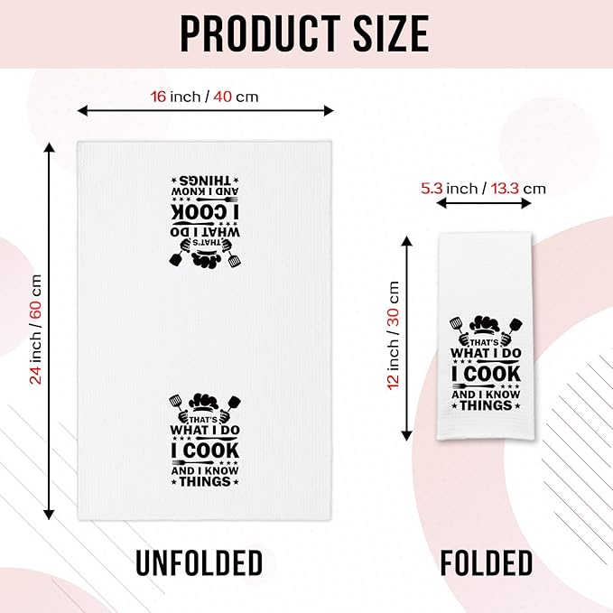 Funny Kitchen Towels That's What I Do I Cook and I Know Things Cleaning Cloth Funny Sayings Dish Towels for Kitchen Decor Hilarious Birthday Gifts Chef Gifts for Housewife Cooking Lover