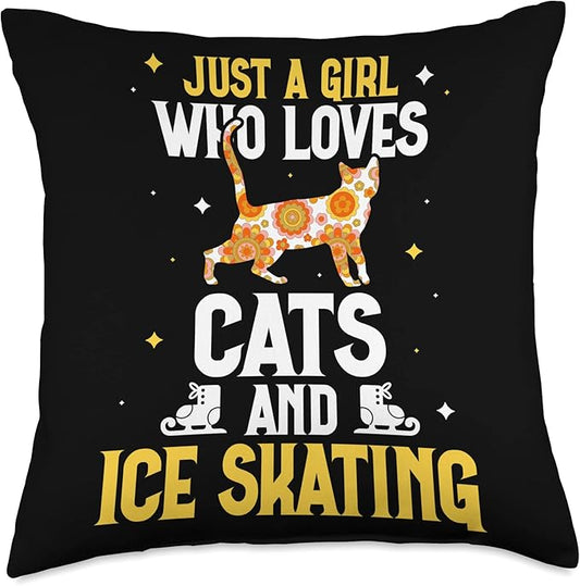 Just a girl who loves cats and ice skating Figure Skating Throw Pillow